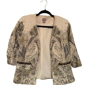 Chico's Elegant Cream and Gray Paisley Blazer